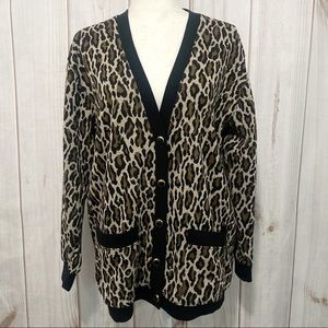 Cathy Daniels Leopard Print Button Down Long Cardigan - Size Medium